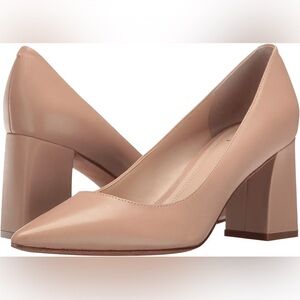 Marc Fisher Zala Pointed Block Heel Pump - Light Latte Leather - 8.5